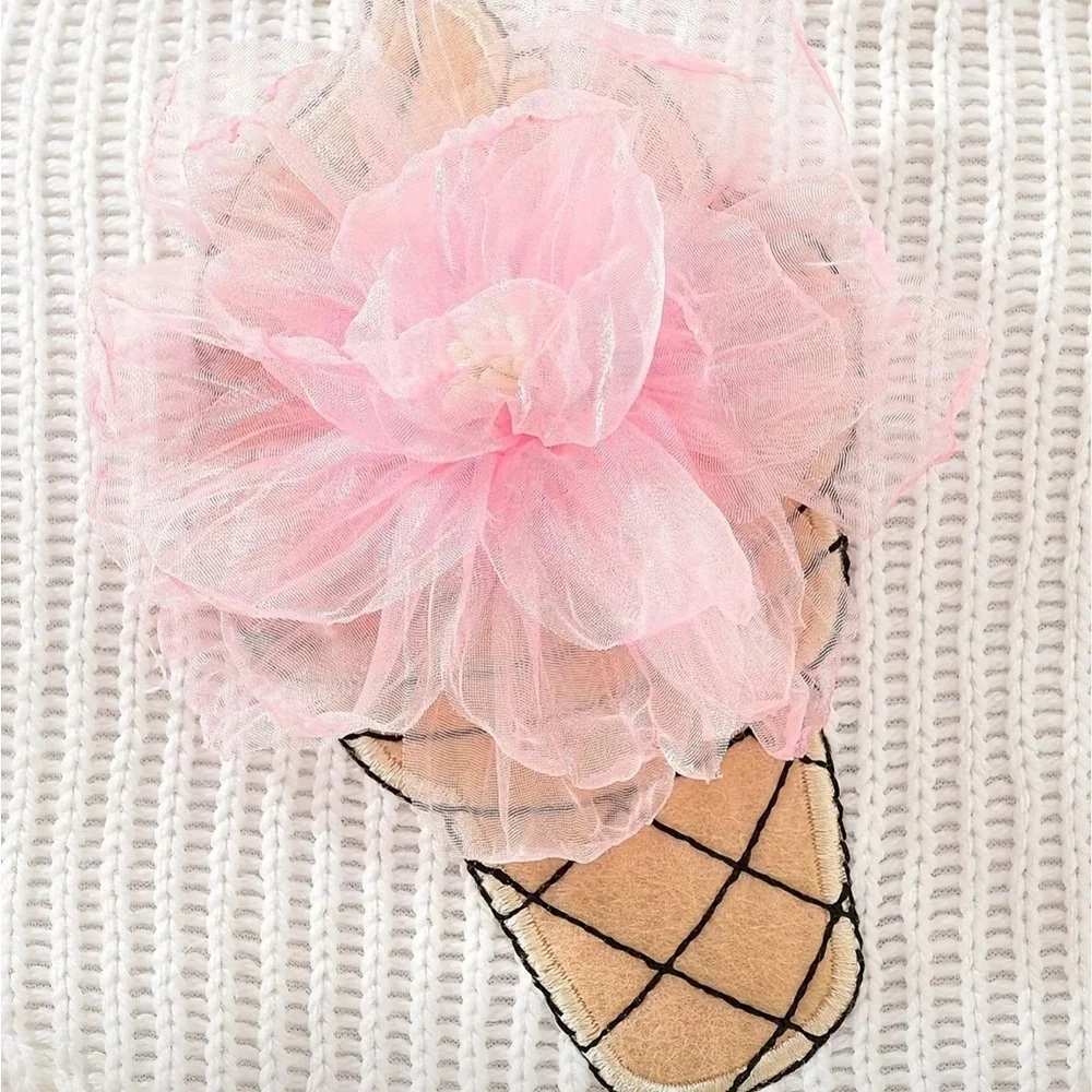 Birthday Ice Cream Bubble Adorable White Baby Romper with Pink Accents 12-18 mo